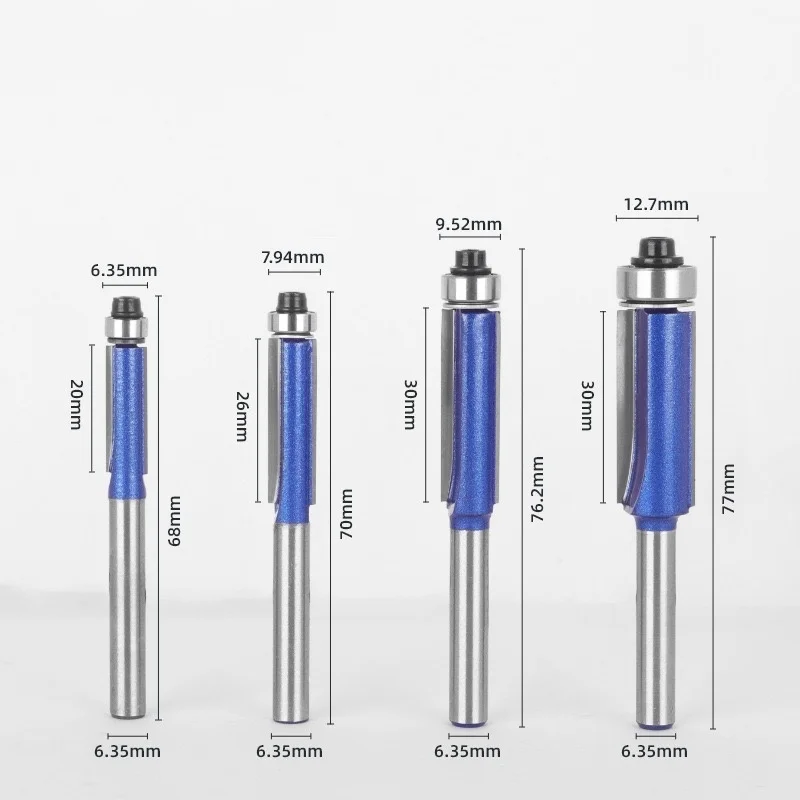 19pcs 1/4inch Shank Professional Woodworking Milling Cutter Flush Trim Bit Straight Router Bit with Bearing Hexagon Wrench