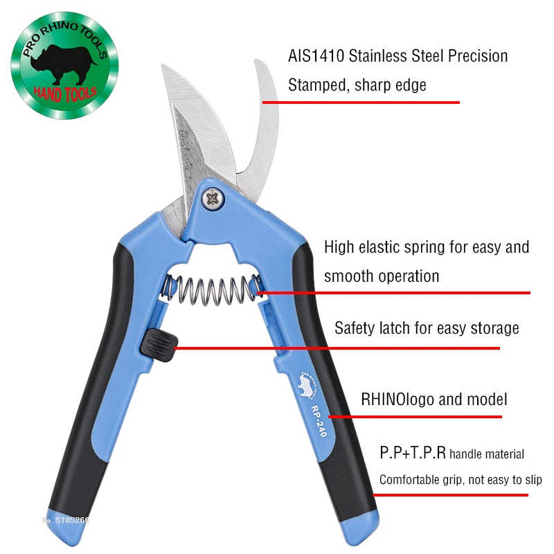 Japanese RHINO Stainless Steel Scissors RP-240 241 Branch Quick Shear Electrician Shears Household Gardening Resin Scissors