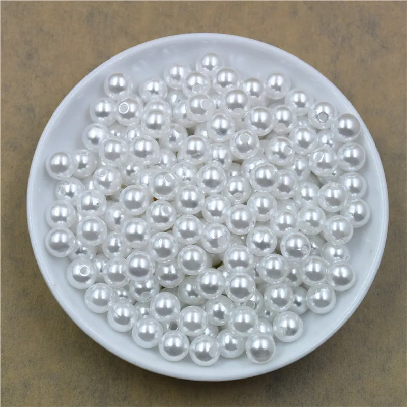 Yellow ABS With Hole Imitation Pearls Round Glue on Loose Beads Garment Handmade DIY for Jewelry Making Accessories