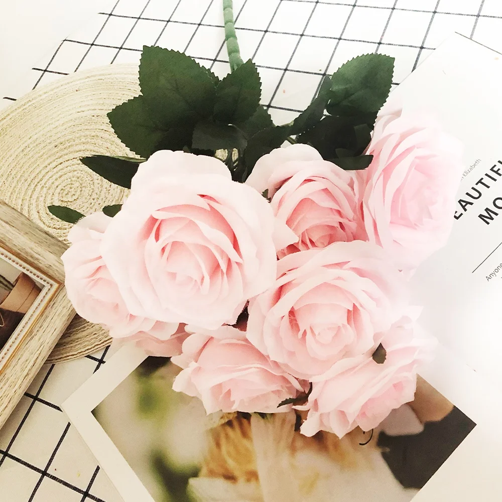 
Wholesale 10 Heads Artificial Rose Flower Bouquet Silk Cloth Wedding Decorative Flowers Table Center Piece Party Decoration 