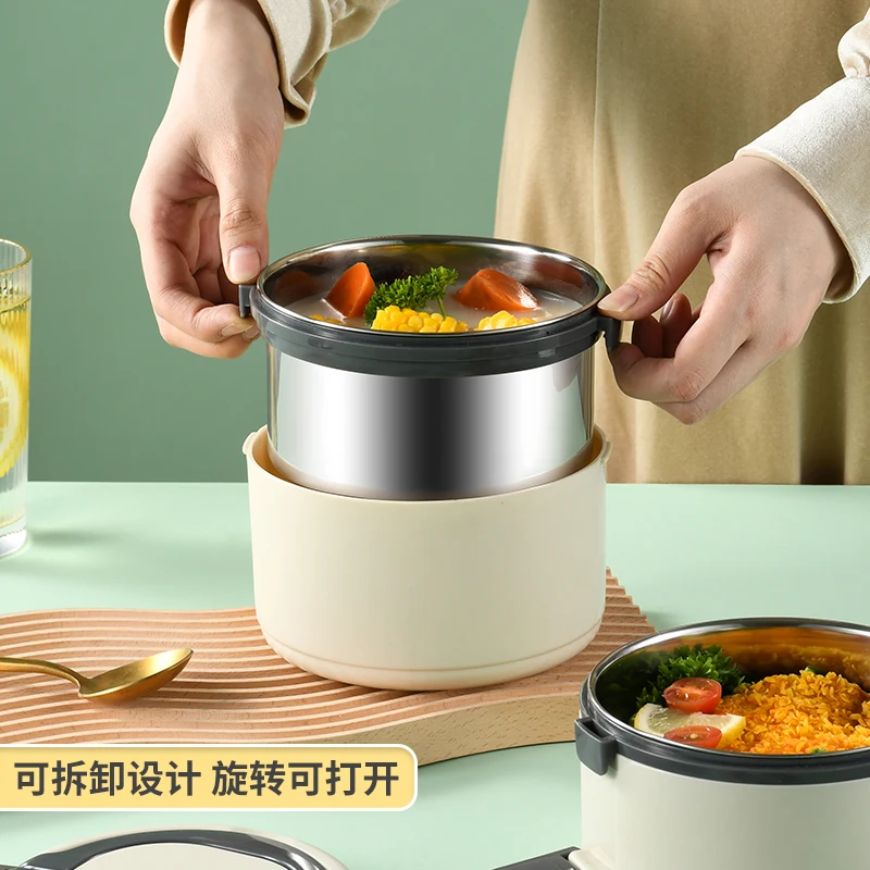 Красочный двухсторонний Ланч-бокс из нержавеющей стали Bento Штабелируемый круглый контейнер для еды с обогреваемым контейнером и удобной ручкой