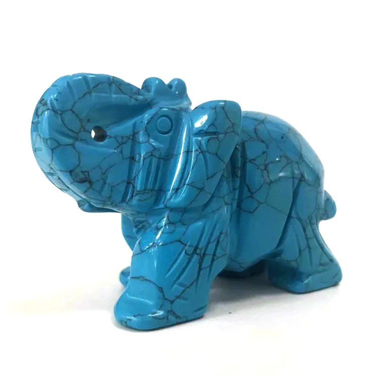 Factory Wholesale Turquoise Quartz Elephant Crystal statue Animal Gemstone Figurines