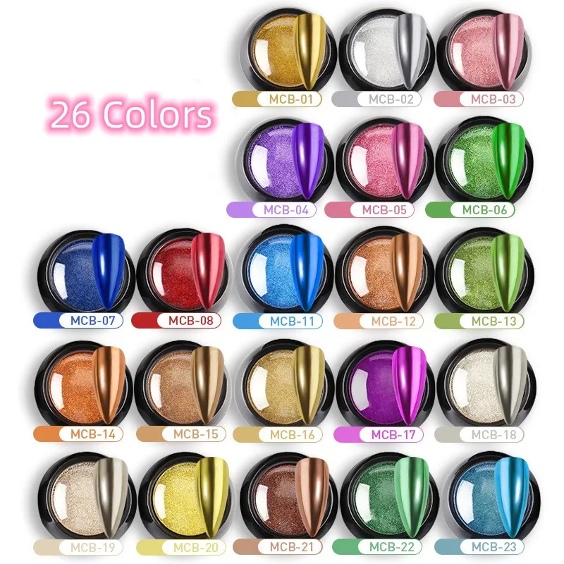 Factory OEM Customized High Quality Magic Mirror Nail Powder 26 Colors Chrome Nail Pigment Powder