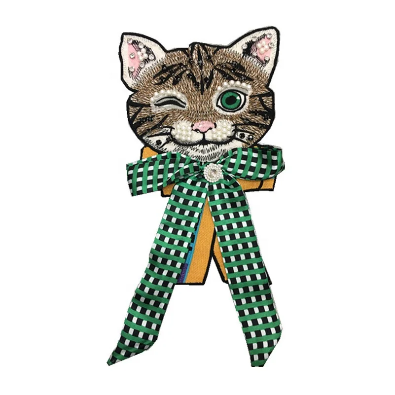 Custom Appliques Patch cat bow sew on beaded embroidery thread patch designer Hotfix Patches