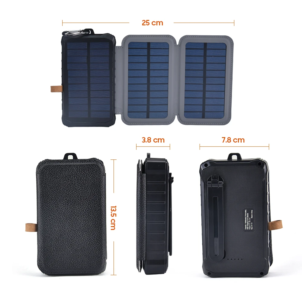 Factory Design New Charger Folding Panel Solar Power Bank With Flashlight High Efficient Sun Energy Change Camping Power Bank