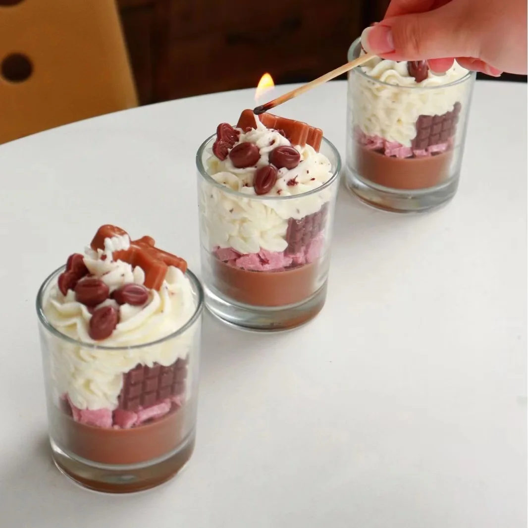 Handmade Luxury Chocolate Ice Cream Cup Wax Candle Wholesome Coffee Scented Fruit Dessert Cute Easter Diwali New Year Christmas