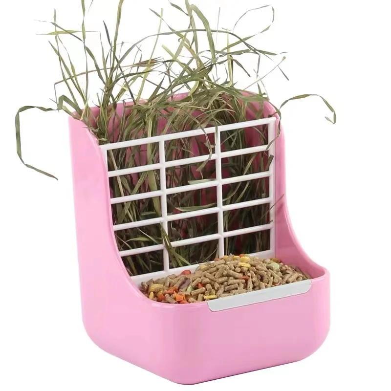 2 in 1 Hanging Automatic Rabbit Feeder Dispenser for Small Animal Rabbit Food Bowl Hay Feeder