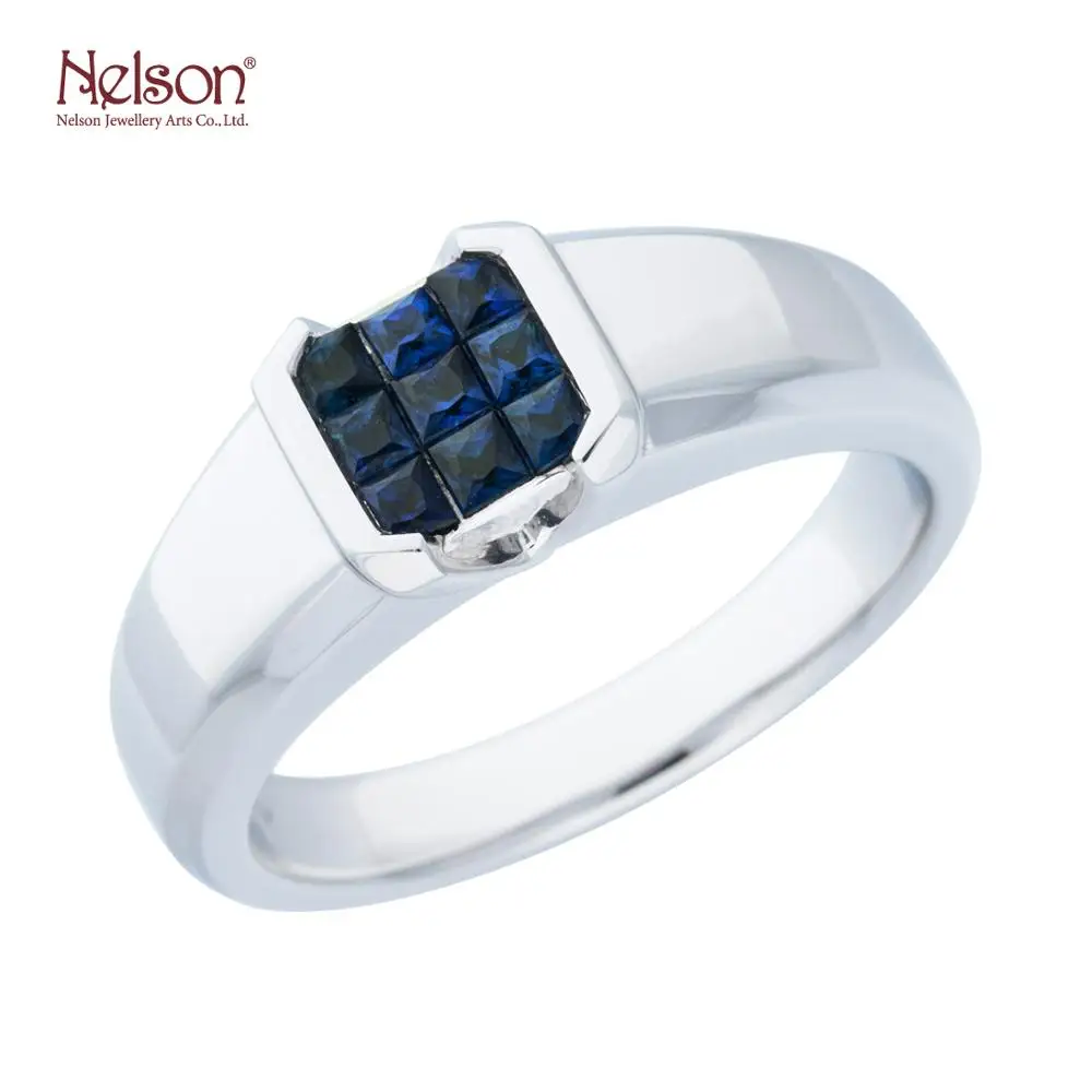 Zero risk no MOQ Newest Style Wholesale price OEM ODM Design Award Winning Factory 18K White Gold Blue Sapphire men ring