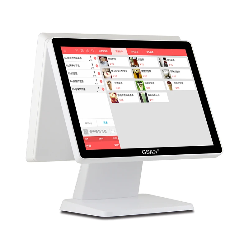 Digital 15 Inch Pos System White Displays Panel Monitor Stand Pos Touch Dual Screen
