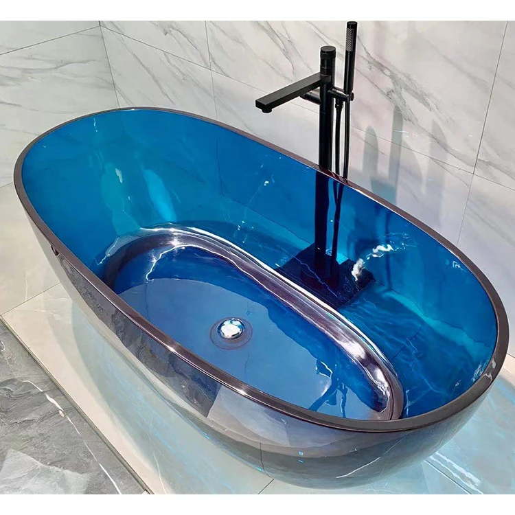 Fanwin luxury colorful transparent bathtub freestanding small soaks bath tub bathtub