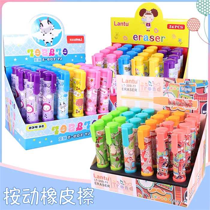 Factory Hot Selling 2025 Cute Cartoon Pen Model Decoration stationery accessories Assorted Kawaii eraser set for school