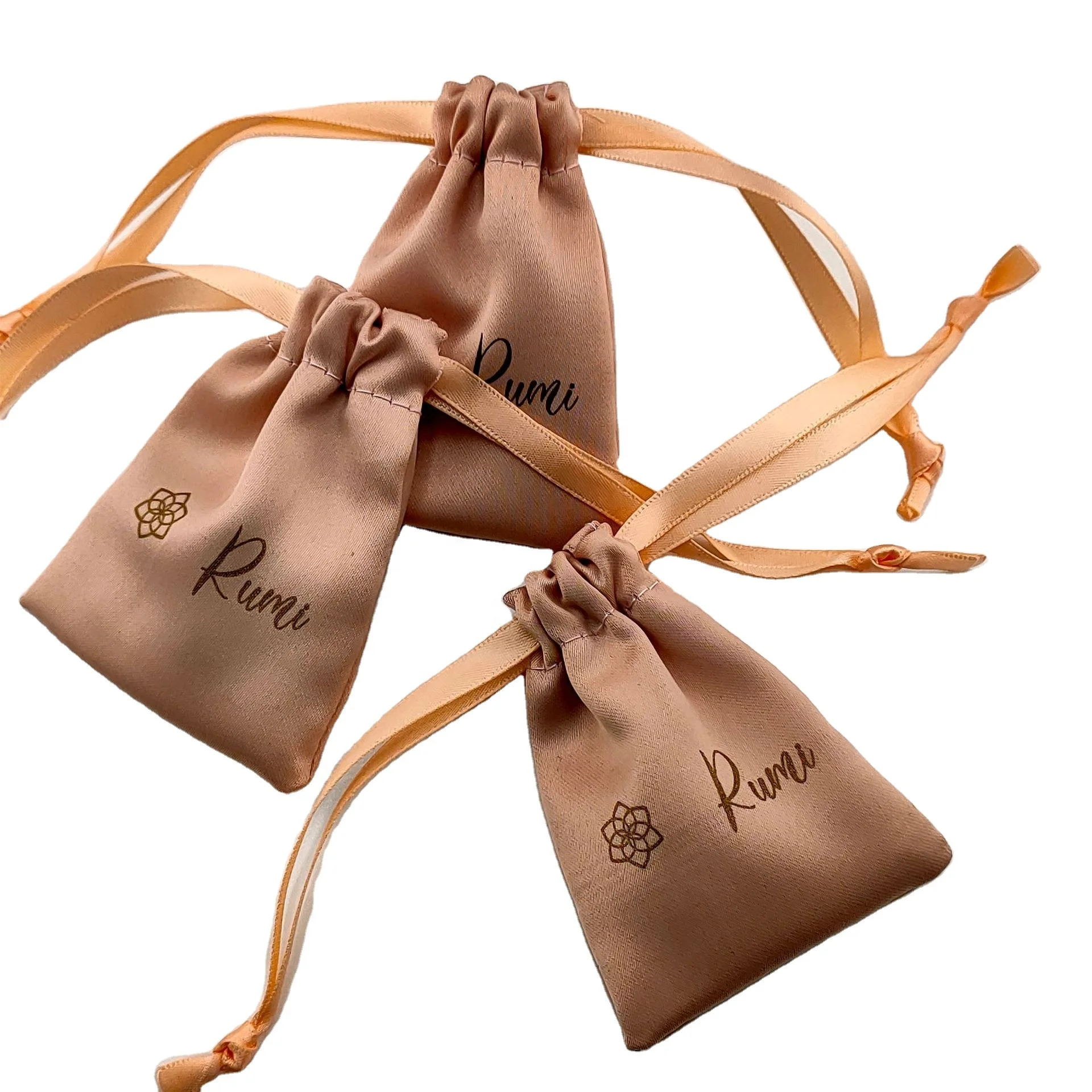 Эко-логотип малого бизнеса шнурок шелковая Подарочная сумка атласная для ювелирных изделий текстильная упаковка оптом