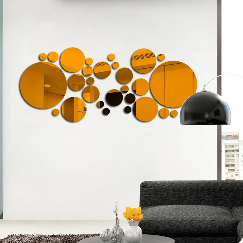 32Pcs/Set Creative Acrylic Wall Mirror Stickers Bedroom Living Room TV Background Wall Decoration Fashion Round Mirror Sticker