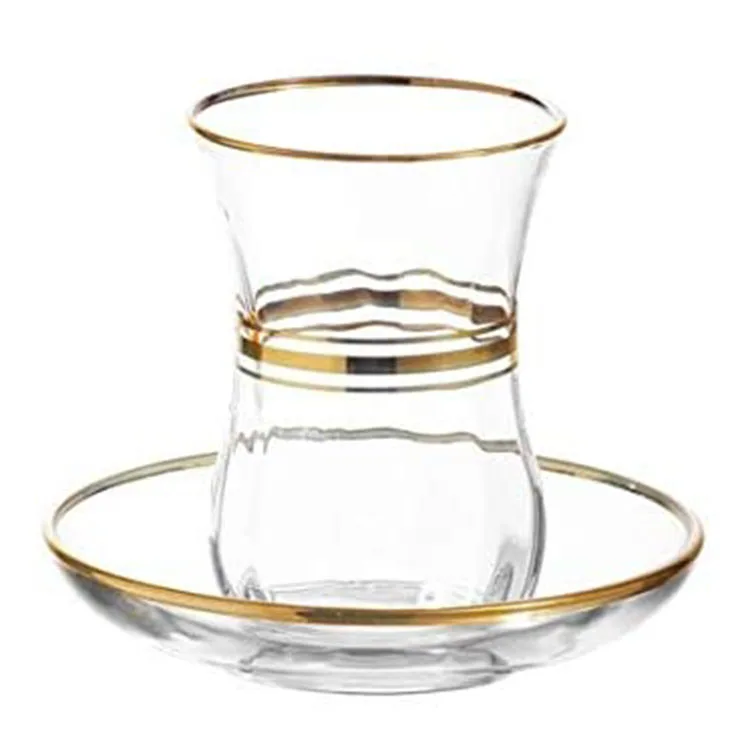 New product gold line printing bohemia crystal wine glass cup moroccan tea glass turkish tea glass