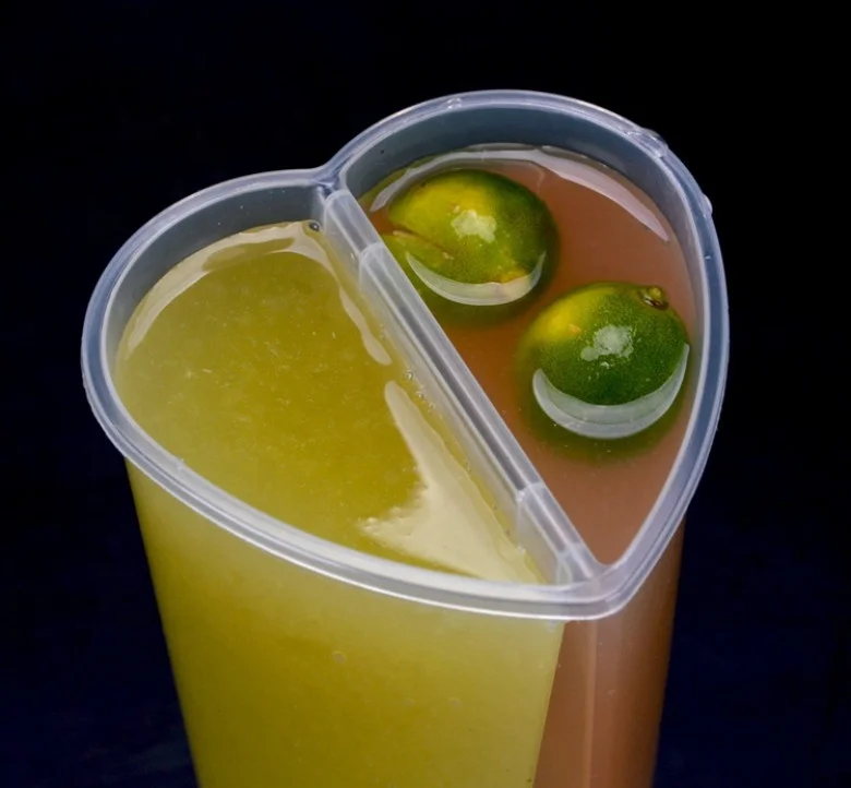 16oz 22oz Bubble Tea Plastic Split Cup for Boba Two-compartment Twin Cups Heart Shape for Boba Tea with Lid