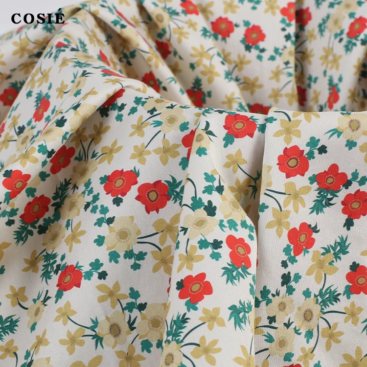 Custom Cotton Sateen Woven Fabric Digital Printing Satin High Density Printed Shinny Fabric Colorful Floral Pattern For Dress