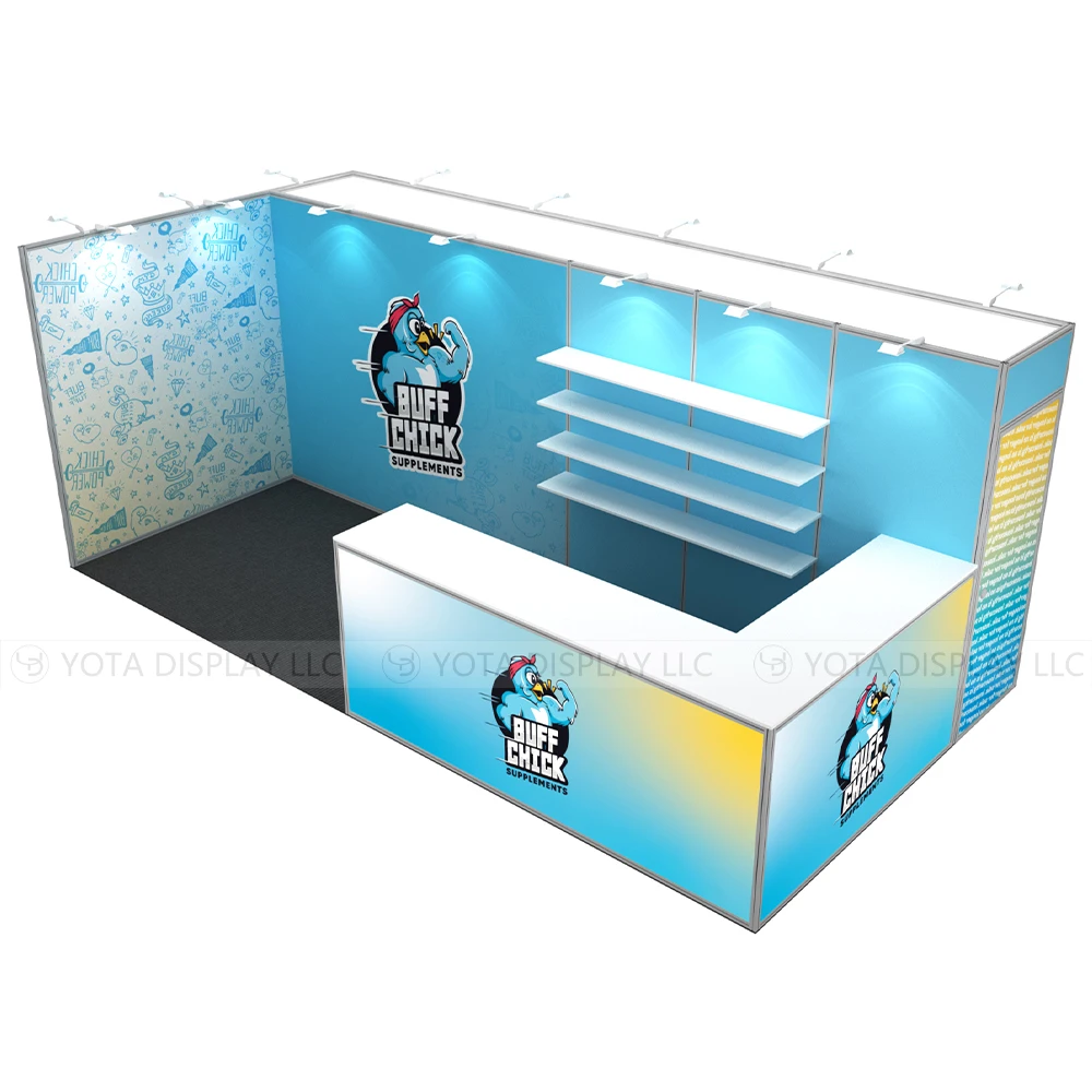10x20ft Exhibition Booth with Backlit Counter & Corner Trade Show Booth Display Equipment for Expo