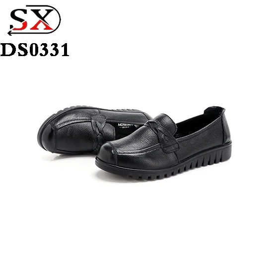 china wholesale cow leather upper genuine leather insole nurse driving shoes ladies women flat shoes