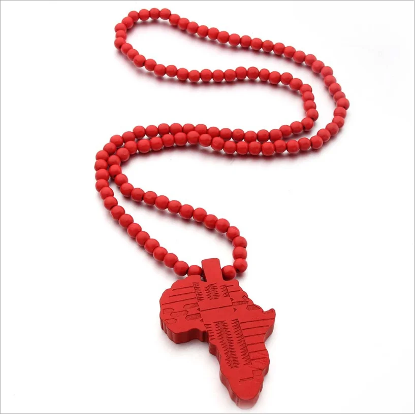Dropshipping African Map necklace Hot Sale Wood Bead Jewelry Hiphop Necklaces for women men