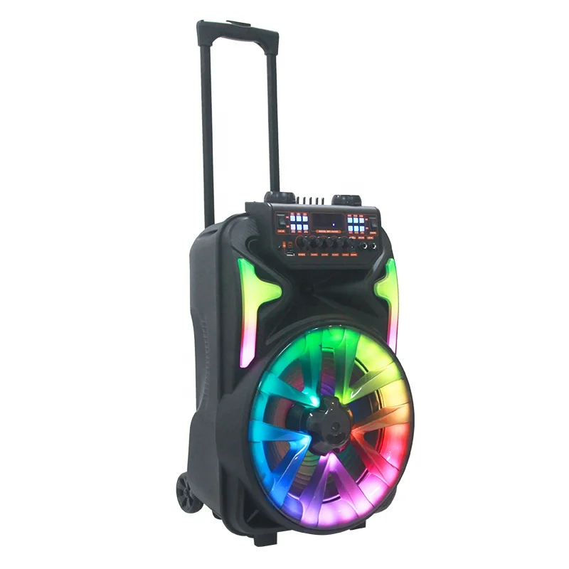 50W 15 Inch woofer EQ control DJ Karaoke Bass RGB Light Wireless BT MIC USB Trolley Bluetooths Portable Speakers With Microphone