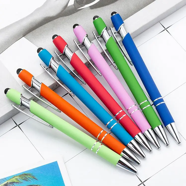 Soft Cover Promotional Metal Rubberized Ballpoint Pen Aluminum Touch Stylus Logo Pen With Custom Engraved Name