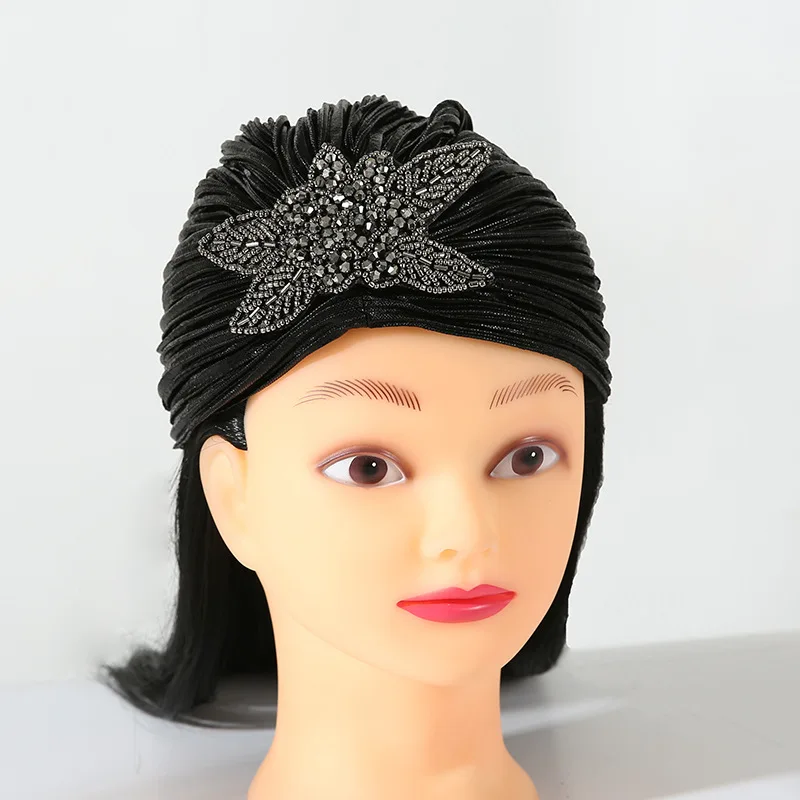 Оптовая продажа, шарф на голову с цветком и бусиной, мусульманский женский головной платок