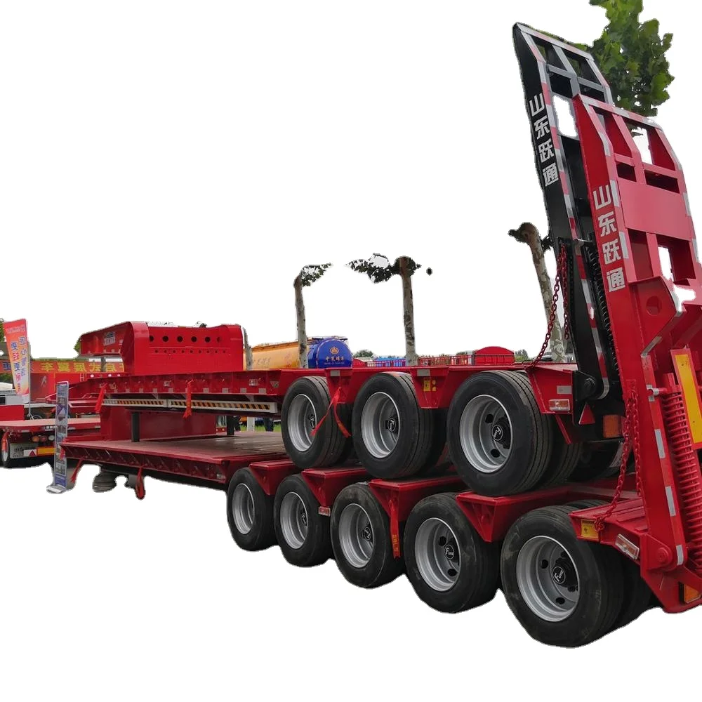 OYJD brand 5lines 10axles heavy low flatbed trailers carbon Steel use excatator bulldozer Transport 40ft flatbed trailer