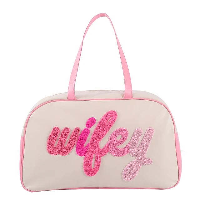 Custom magic women handbag letter embroidery patches Pu large capacity embroidered bag portable leather travel bag