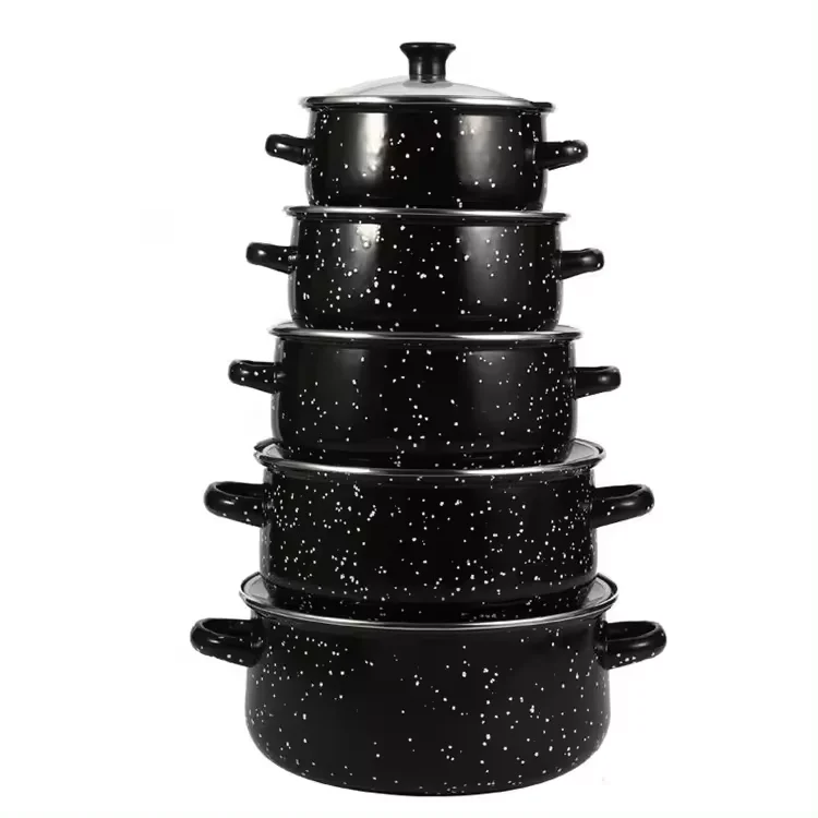 Manufacturing vendors 5 PCS enamel casserole Set Glass Lid Cookware Kitchen Casseroles Pot Set