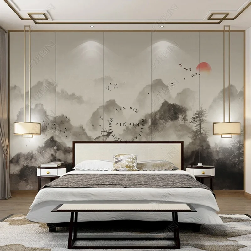 Chinese landscape ink painting 3d wallpaper living room decoration