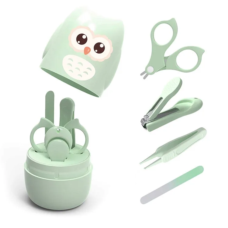 4-in-1 Baby Manicure Set Kids Nail Polisher File Infant Newborn Manicure Pedicure Nail Care Tool Kits with Owl Shape Case