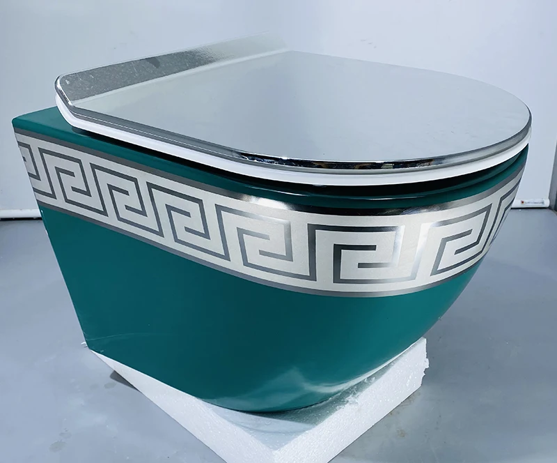 Luxury Design Colored Sanitary Ware Bathroom Wall Mount Row Hanging Toilet Bowl Ceramic Black and Gold Wall Hung Toilet