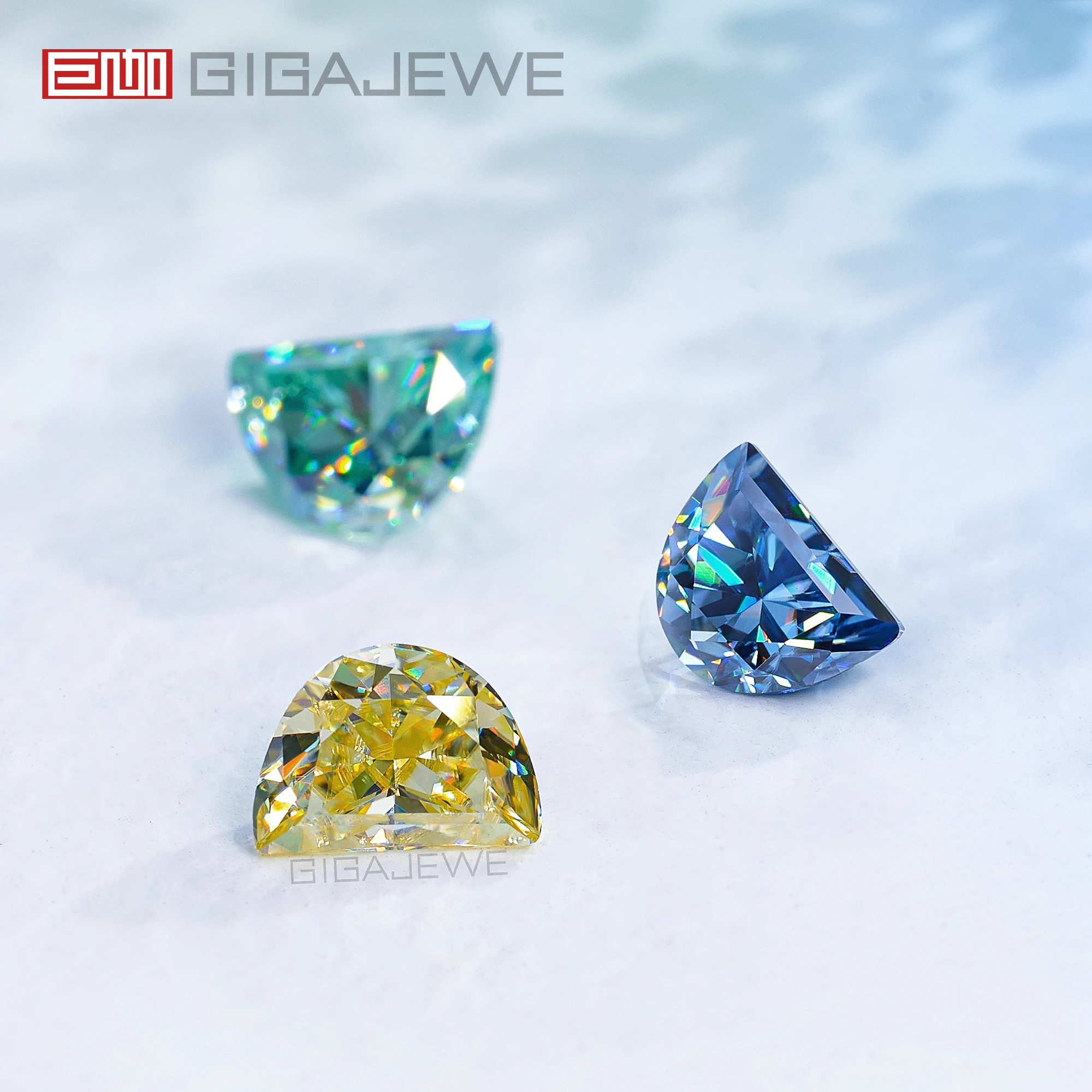 GIGAJEWE blue green yellow  Color Half moon cut VVS1 Special cut Moissanite Lab grown Gemstone  For Jewelry Making