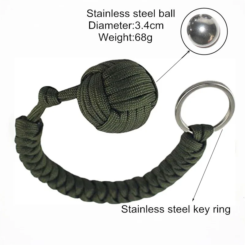 Hiking/Camping survival self defense 550 paracord monkey fist with steel ball