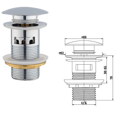 GUIDA 732008 Universal Push Down Wash Basin Waste Drain Filter Brass With Anti-Clogging Hair Catcher Basket For UK Market
