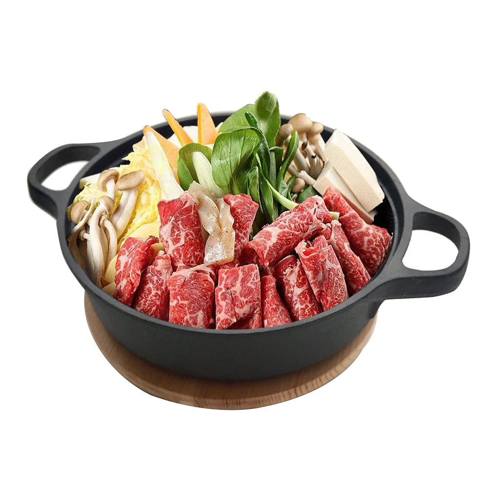 Japanese Cypress Lid Skiyaki Hot Pot Cast Iron Cooking Pot For Sukiyaki And Nabe Cooking