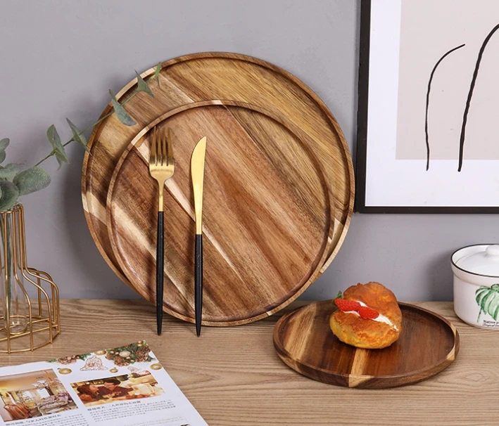 Wholesale Placemat Dinnerware Natural Black Multi-Rule Solid Wood Tray Slate Sushi Plate for Food Serving