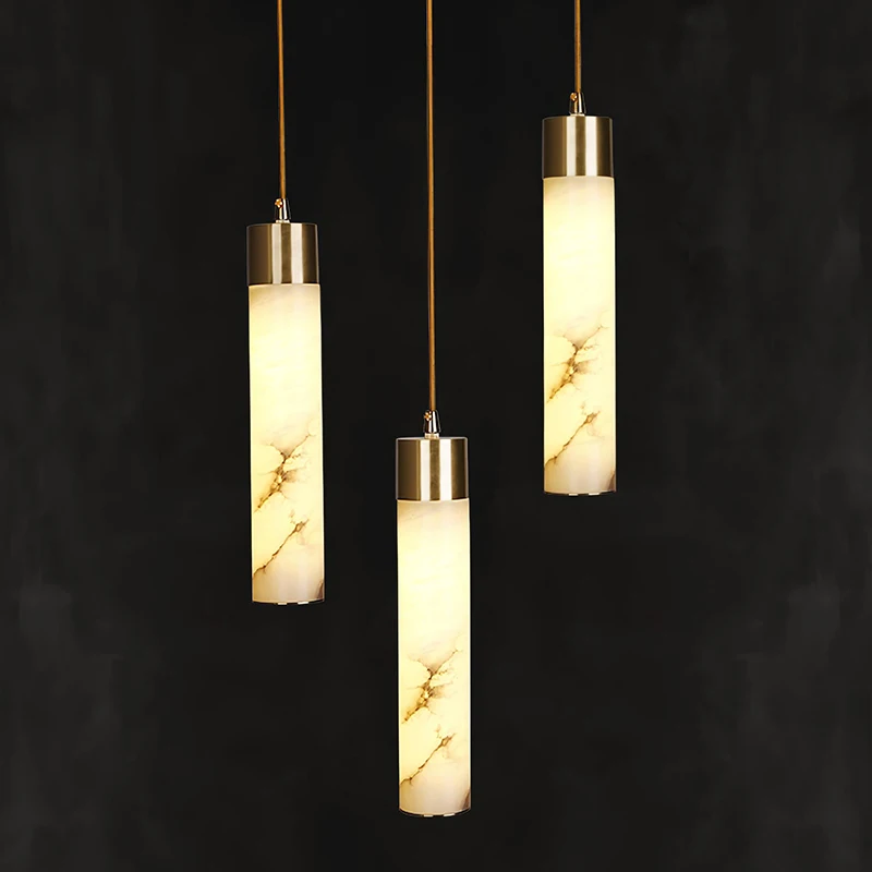Nordic Modern Minimalist Style Interior Decoration Stairs Kitchen Island Hotel Dining Cylinder Alabaster Chandeliers Pendant