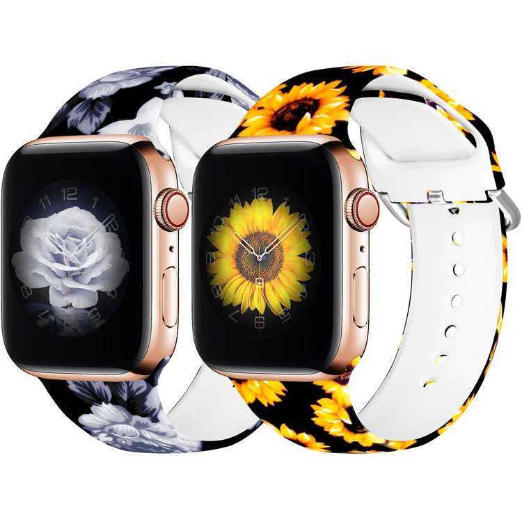 
Supplier customization 42mm 44mm Rubber printing watch strap Silicone watch band for Apple i watch 5 