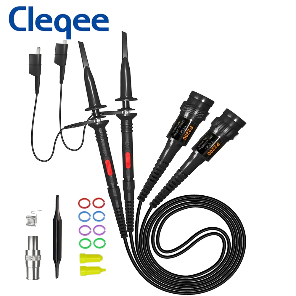 Cleqee P2200 Oscilloscope Clip Probes 200MHz Fully Insulated BNC End Probe with Accessories Kit 1X 10X