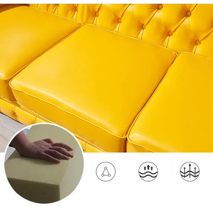  Желтый классический диван chesterfield и