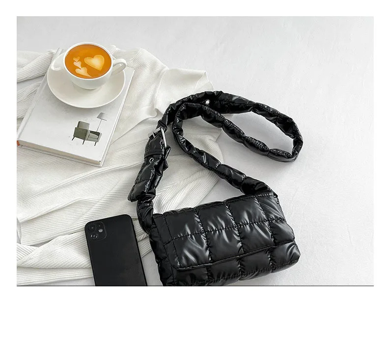 Best selling  fashion small down jacket square pack winter messenger bag for  women