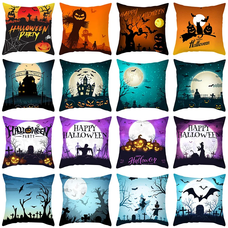 Halloween Cushion Cover 45x45 Polyester Pillowcase Decorative Sofa Chair Cushions Home Decor Black Yellow Pillow Cases
