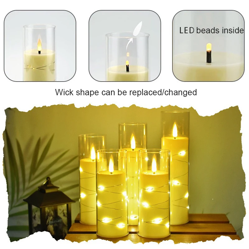 Flameless Flickering Plastic Candles with Embedded Star String Battery Operated LED Pillar Candles with Timer and Remote