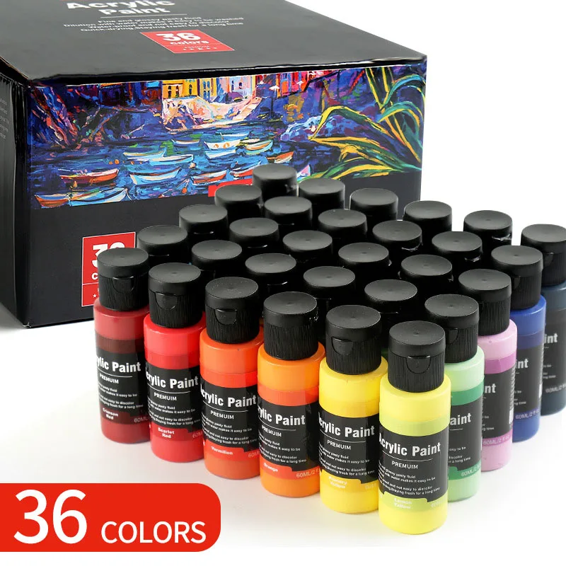 Meihui Art Non-Toxic 2oz 60ml Bottles Rich Pigment 24 36 Colors Acrylic Paint Set for Adults Canvas Painting No Fading