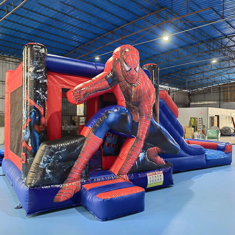 Commercial spider man bounce house slide inflatable bouncer house  bouncy castle party rental Combo With Pool obstacle