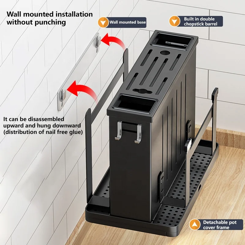 Multifunctional Knife Holder 4 in 1 Wall Mount Knife Blocks Stainless Steel Storage Rack Home Rangement Cuisine Kitchen Tools