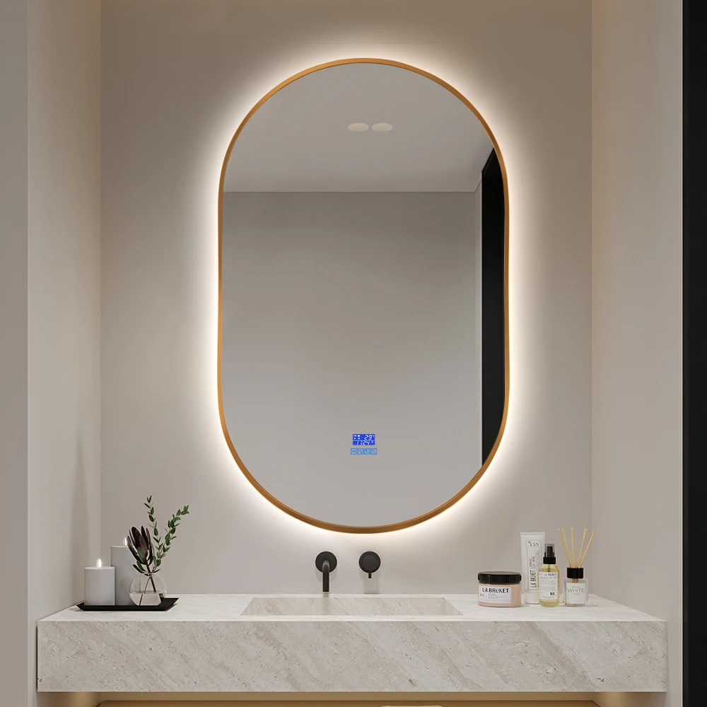 Luxurious led mirror cabinet touch / motion sensing switch deforgger oval full-length vanity living room led bathroom mirror
