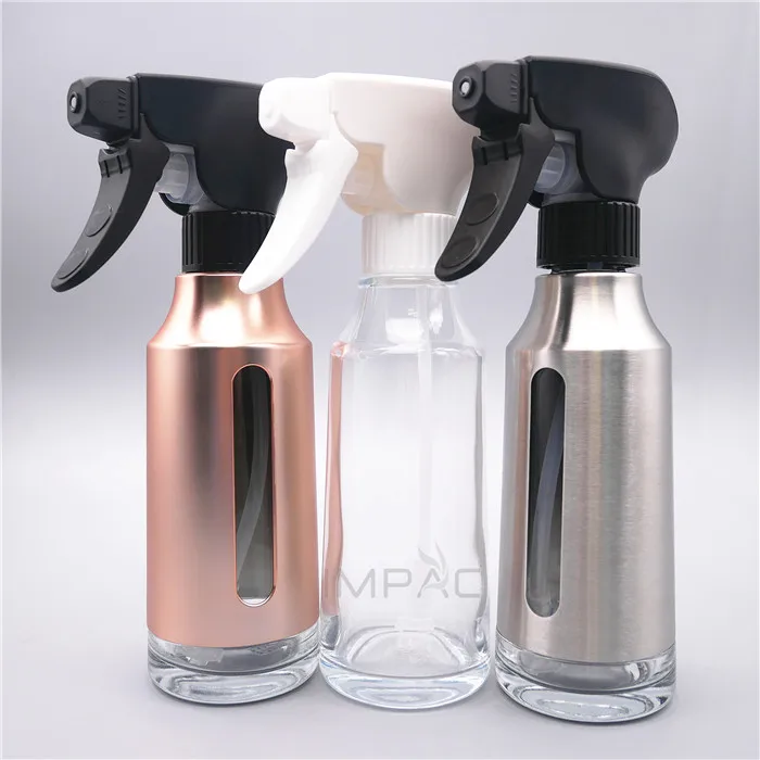 round glass olive oil spray bottle for cooking oil 200ml with plastic trigger