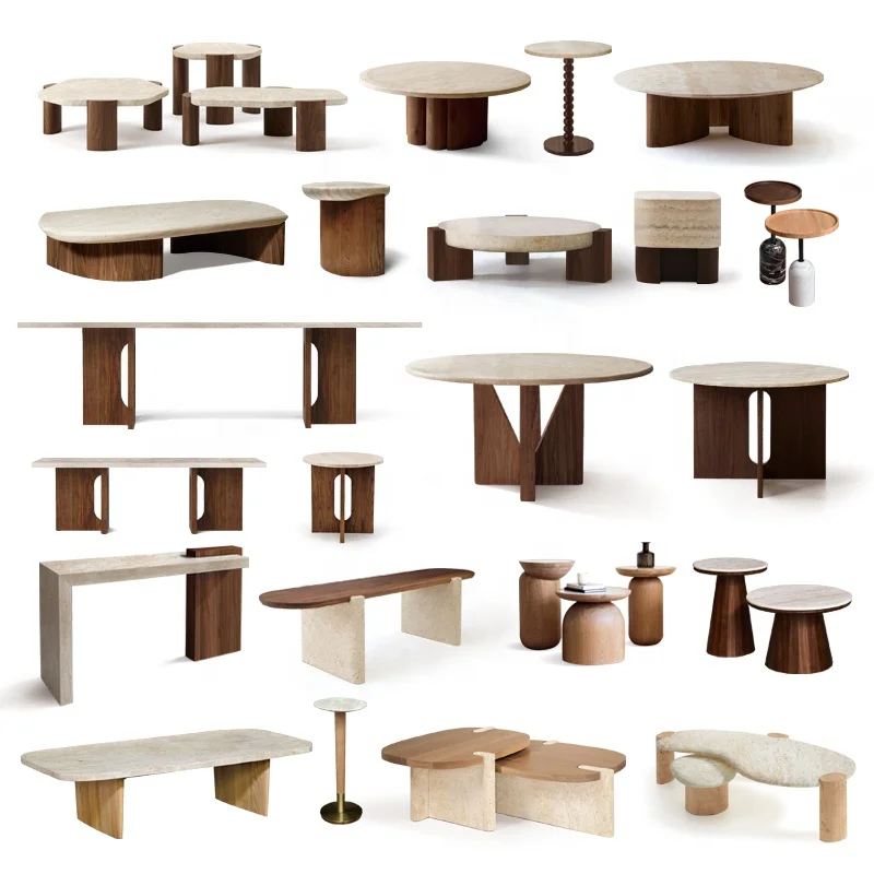 OEM ODM customized Modern natural stone marble living room hotel furniture lobby travertine table set deco luxury coffee table